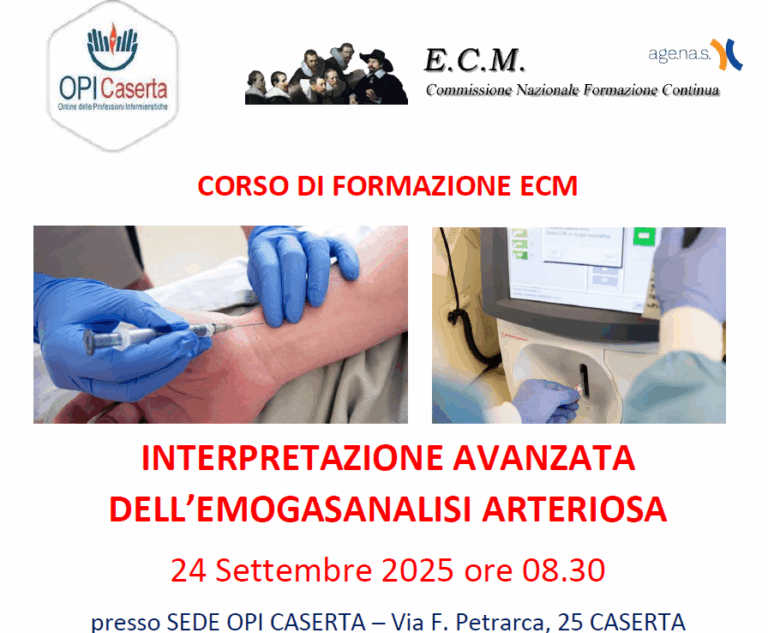 Corso ECM 24 Settembre 2025 – INTERPRETAZIONE AVANZATA DELL’EMOGASANALISI ARTERIOSA PER INFERMIERI